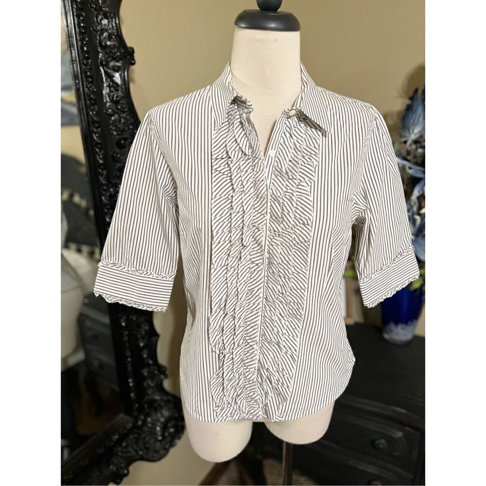 Juicy Couture Pinstripe Tailored Button Up Blouse Size Small